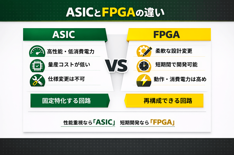 ASICとFPGAの違いについて解説をした画像